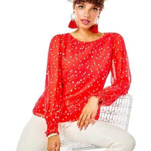NWT Lilly Pulitzer Idina Silk Top Ruby Red Size XL